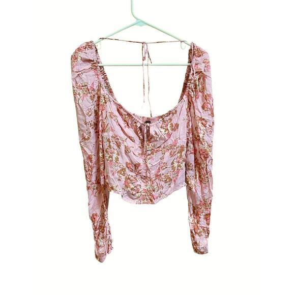 Free People Hilary Printed Top Size Small Pink Combo Smocked Back Blouse NWT $98 - Picture 5 of 11